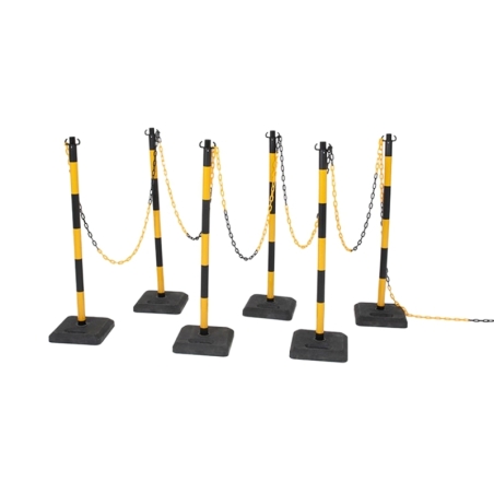 Vista general del Kit 6 postes para cadena amarillo y negro
