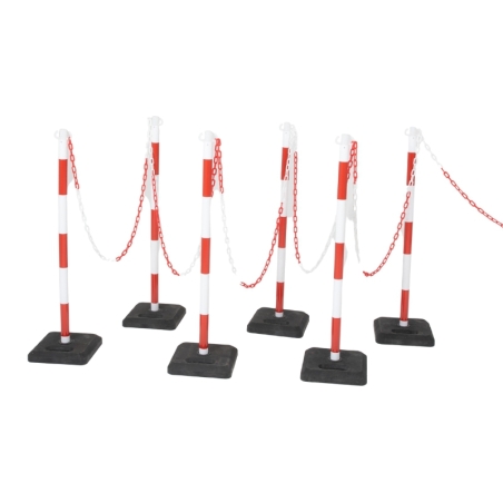Vista general del Kit 6 postes para cadena rojo y blanco