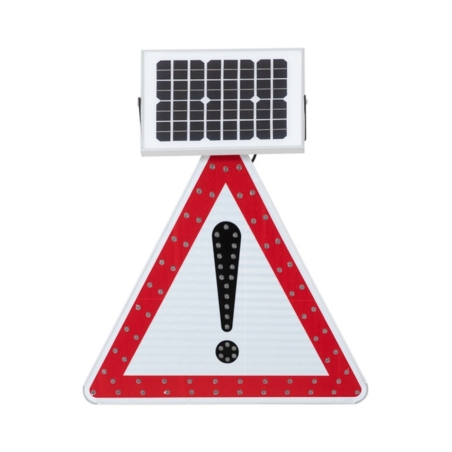 Vista frontal de la señal luminosa advertencia de peligro con LED solar - apagada