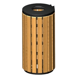 Vista frontal de la papelera urbana imitación madera 60 L ELSA