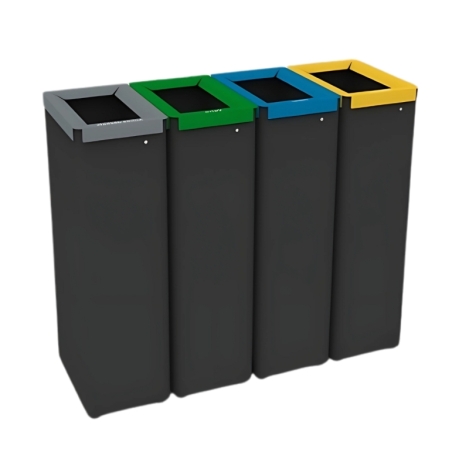 Vista general de las 4 papeleras de reciclaje selectivo de 42 litros