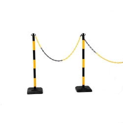 Vista general del kit de 2 postes de PVC, base lastrada + 1 cadena de 25 metros - Negro y amarillo