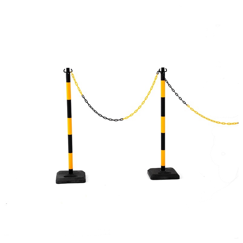 Vista general del kit de 2 postes de PVC, base lastrada + 1 cadena de 25 metros - Negro y amarillo