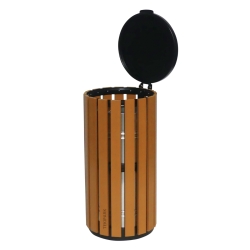 Vista abierta de la papelera urbana imitación madera 60 L ELSA