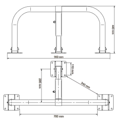 Esquema del cepo de parking abatible de acero